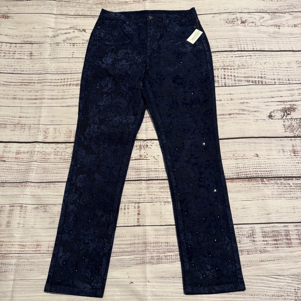 NWT DC2 Blue‎ Floral Sparkle Pants Women's Size 10 T (32x30)